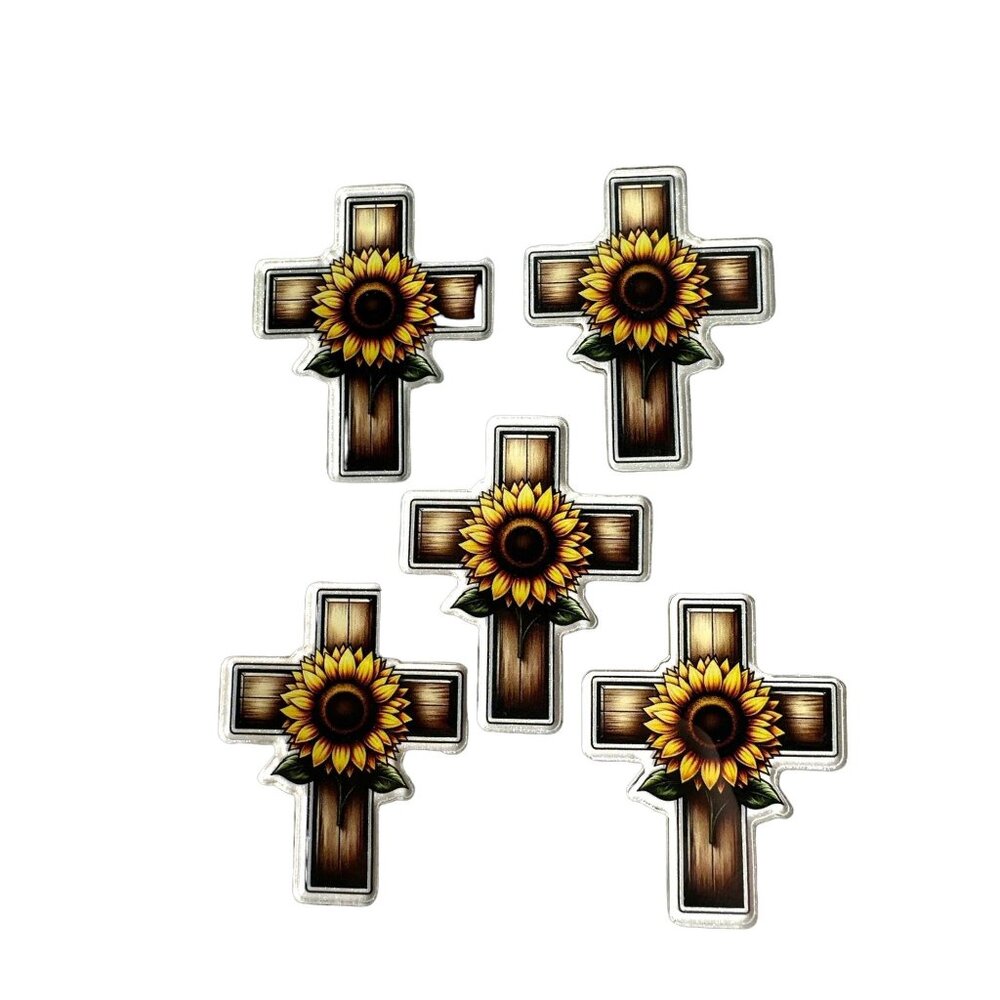 10 pc Cross Sunflower Christian Religious Acrylic Flat Back Charm For Earrings J